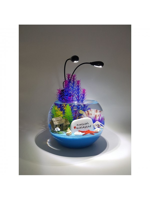 Mini Aquarium Medium Size with Light Blue Sand and Fish