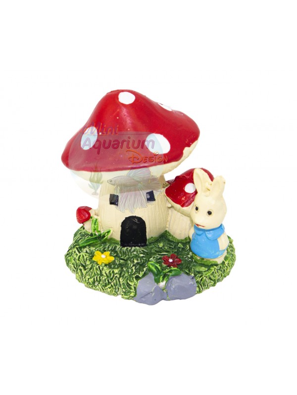 Mushroom House With Rabit - Red